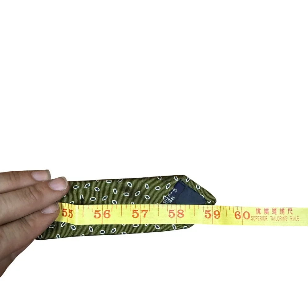 J.Crew Necktie Mens OS Olive Green Silk Geometric Micro Pattern USA Made